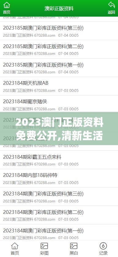 2023澳门正版资料免费公开,清新生活小技巧大公开_研发版.8.687