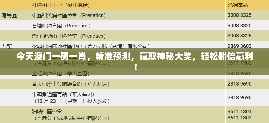 今天澳门一码一肖，精准预测，赢取神秘大奖，轻松翻倍赢利！