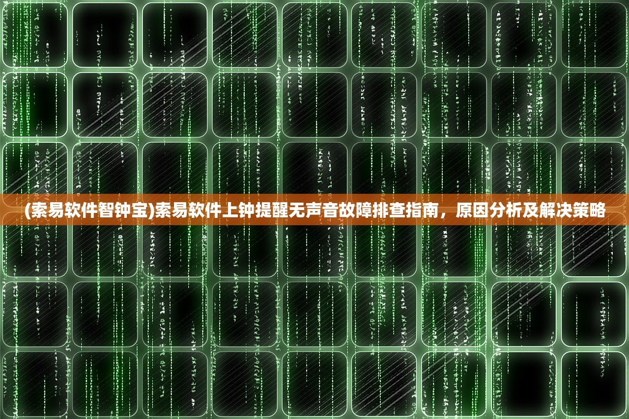(索易软件智钟宝)索易软件上钟提醒无声音故障排查指南，原因分析及解决策略